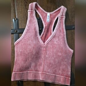 Zenana Outfitters Acid Washed Ribbed V-Neck Crop Top
